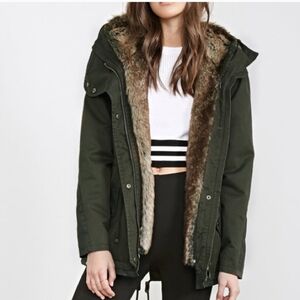 Forever 21 Hooded Jacket with Faux Fur Lining
